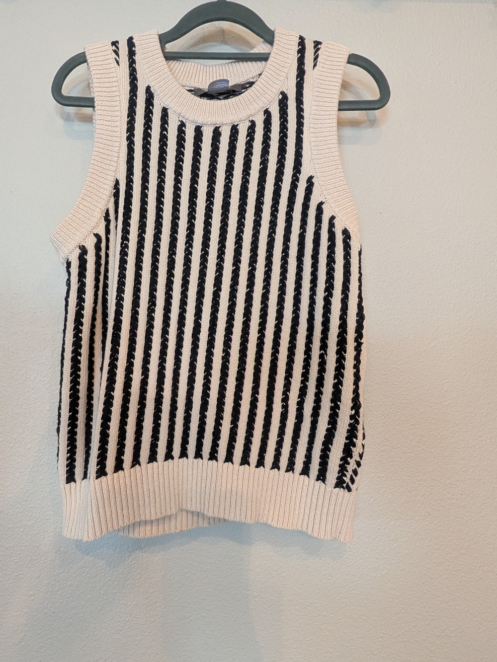 French Connection Striped Cable Knit Sweater Vest Sleeveless Top Cream Black - S